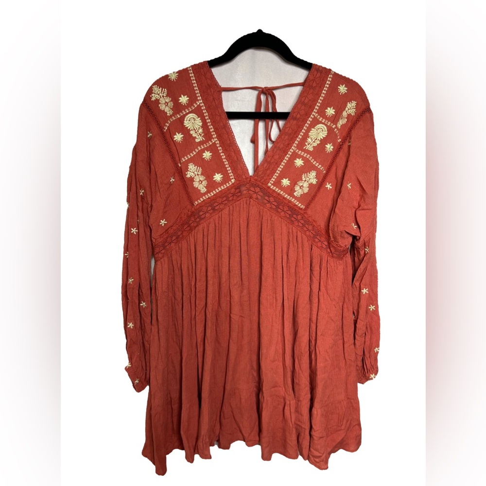 In Loom Mini Babydoll with Floral Embroidery, Deep V Neck Size L